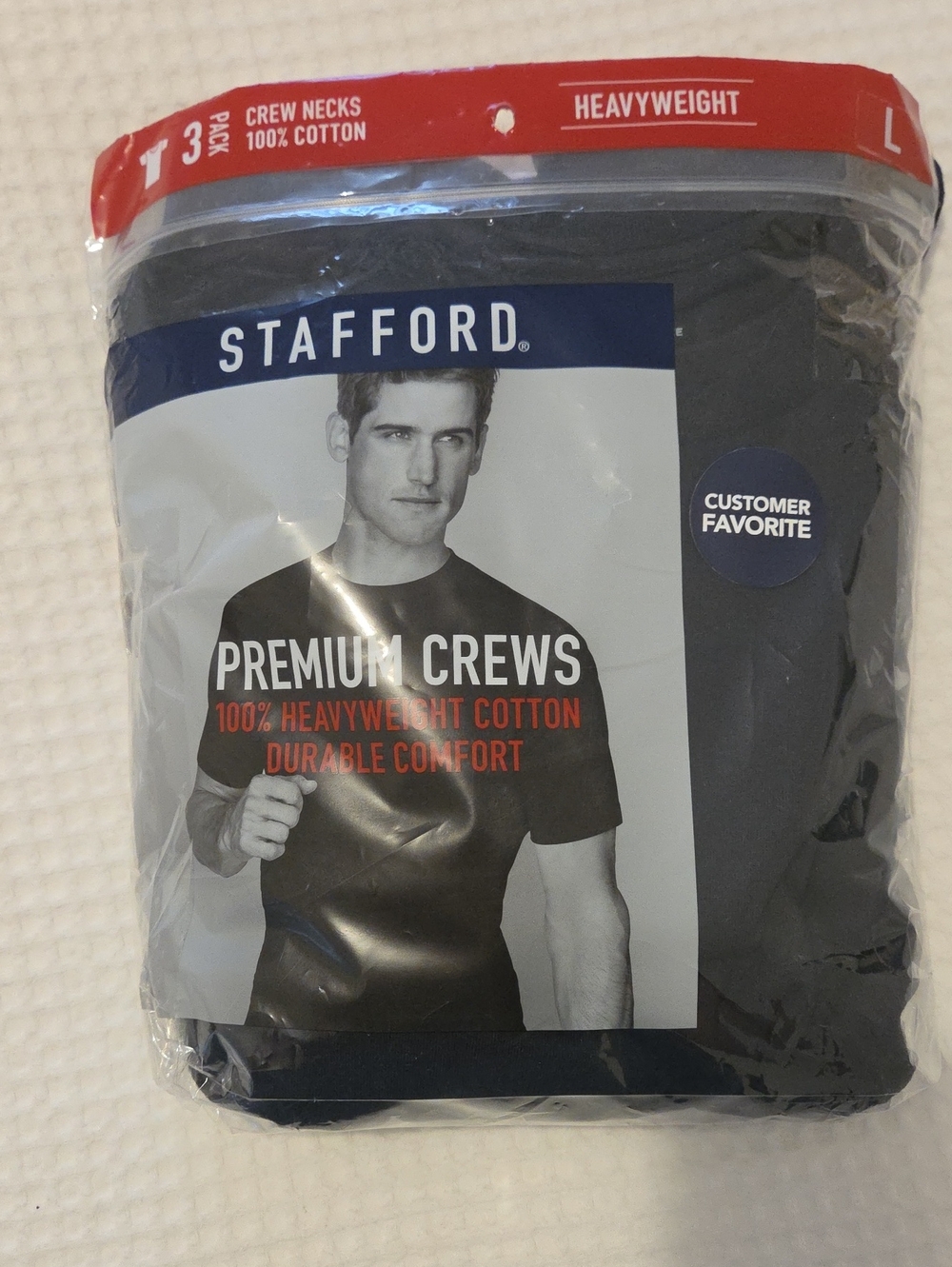 Stafford Men's Premium Crew Neck T-Shirt  3 Pk - Black